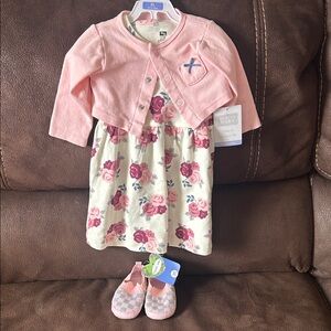 Hudson Baby Pink and Cream Floral Dress Set